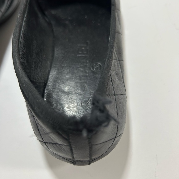 CHANEL Cambon Line Flat Shoes Leather Enamel Coco Mark CC Logo Size 7.5 Black - Picture 11 of 16